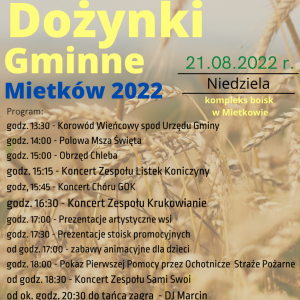 Plakat - Dożynki Gminne Mietków 2022